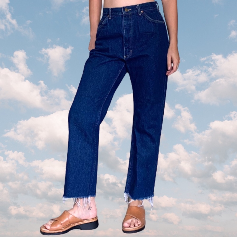 Lee dark wash frayed wide leg Jean 30” waist
